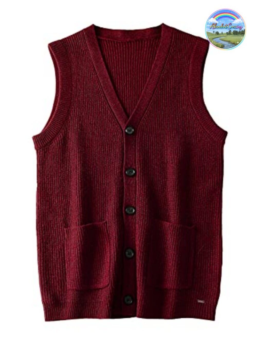 Merino Wool Blend Men's Button-Front Sweater Vest, V-Neck Sleeveless Knit